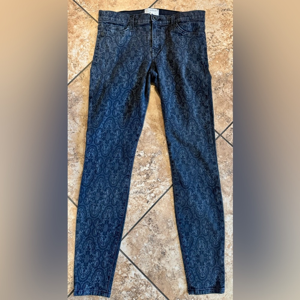 Current Elliot The Ankle Skinny Black Antique Lace Women's Jeans Size 30
